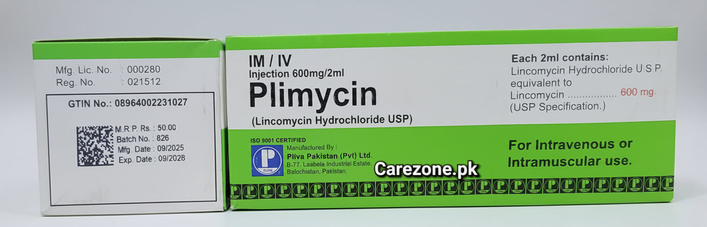 Plimycin (Lincomycin 600mg – 2ml Vial) I.M/I.V Injection | Pliva Pharmaceutical | Lincomycin Price in Pakistan
