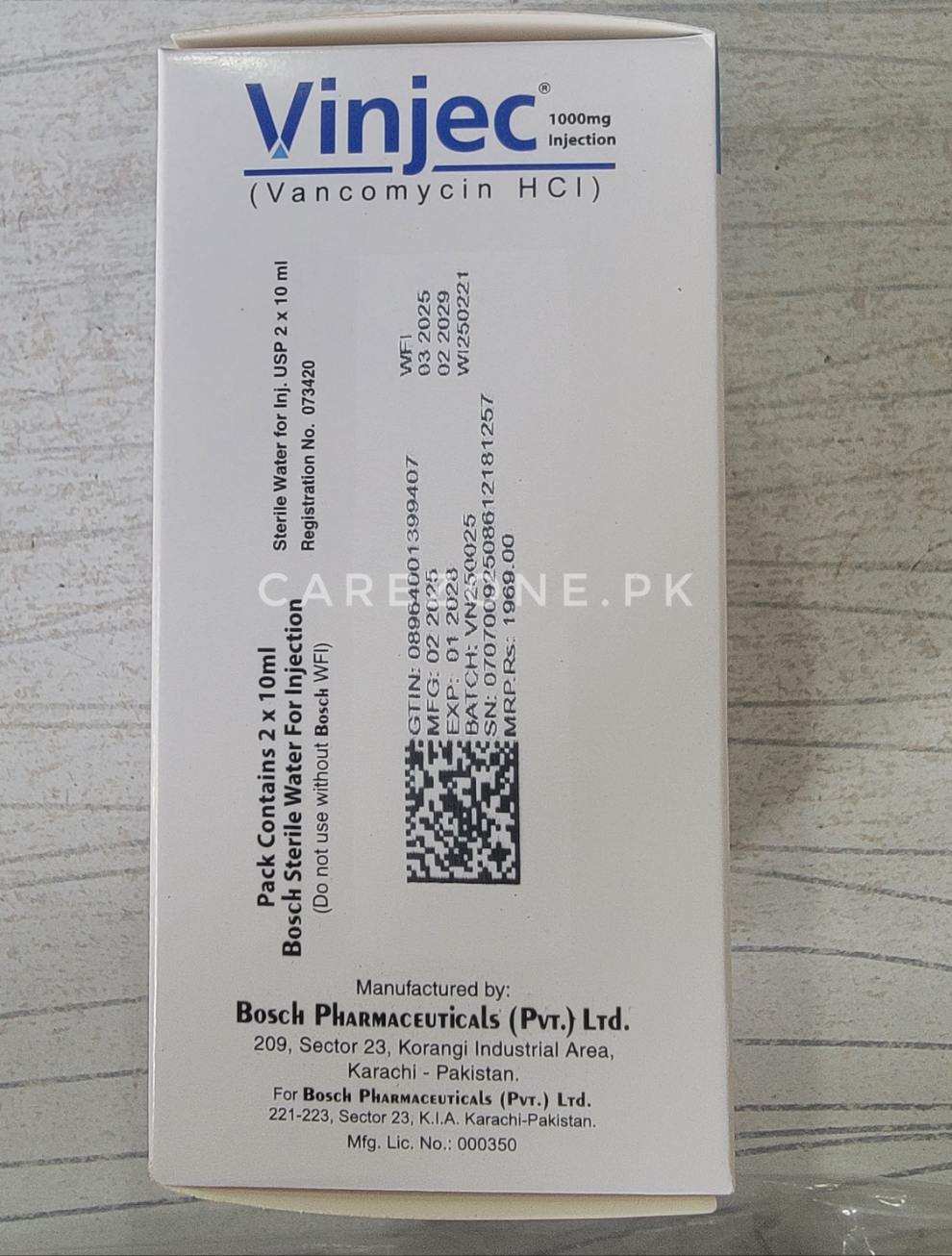 Vinjec 1000mg Injection (Vancomycin HCl) – 1 Vial | Broad-Spectrum Antibiotic