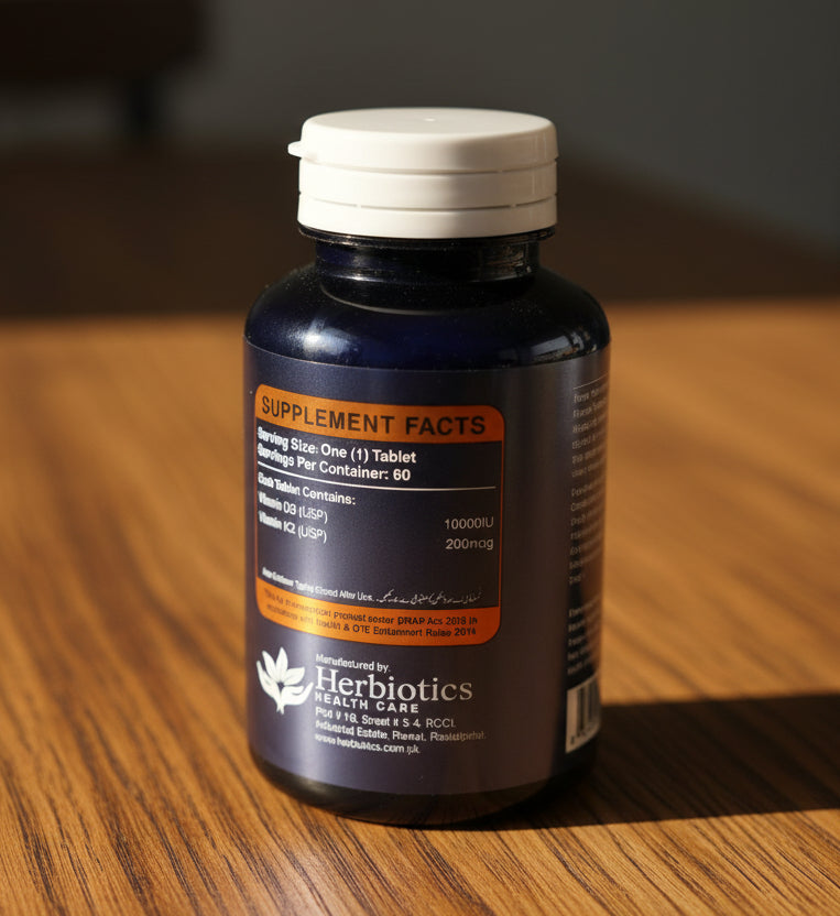 Herbiotics Vitamin D3 + K2 Tablet – 10000 IU / 200mcg | 60 Tablets | Strong Bones, Calcium Absorption & Immunity Support