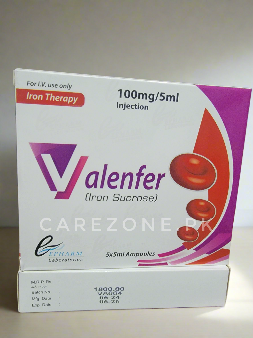 Valenfer Injection 100mg/5ml – Iron Sucrose | 5×5ml Ampoules