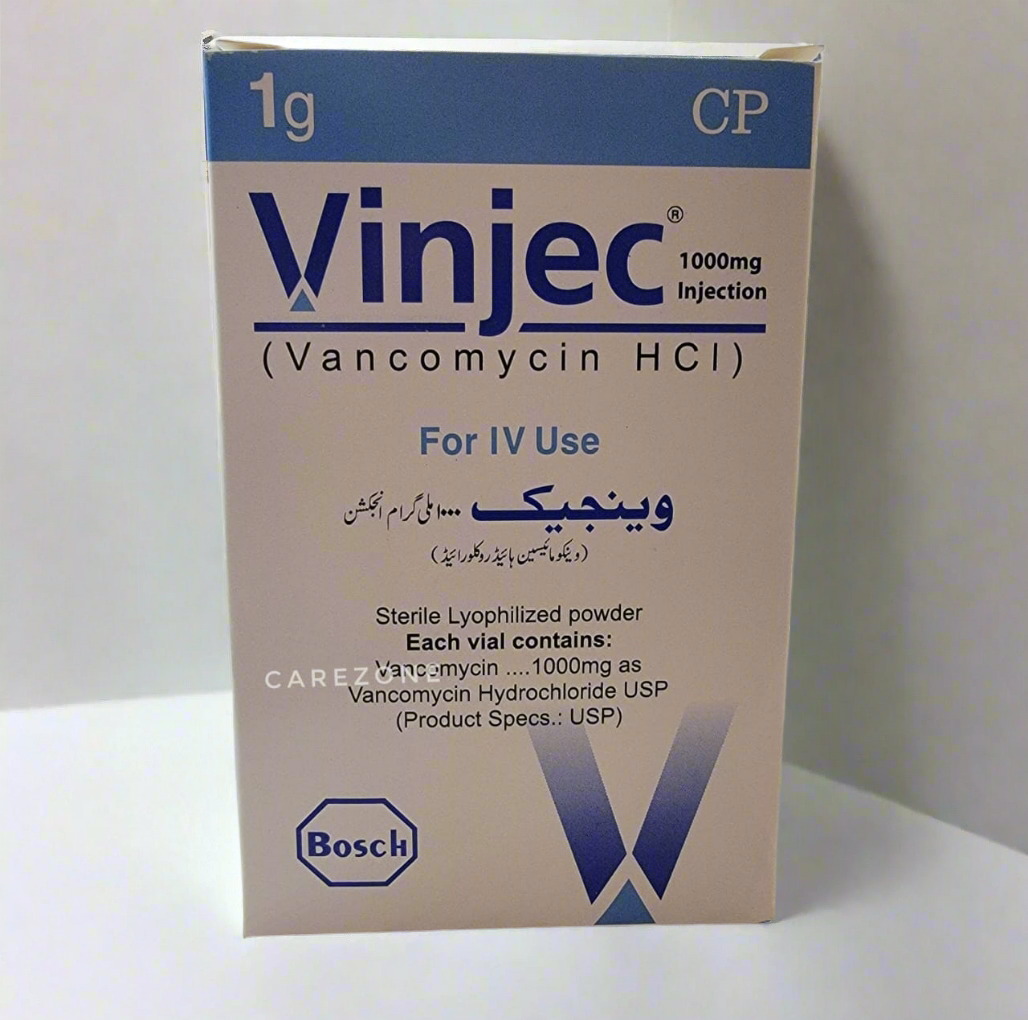 Vinjec 1000mg Injection (Vancomycin HCl) – 1 Vial | Broad-Spectrum Antibiotic
