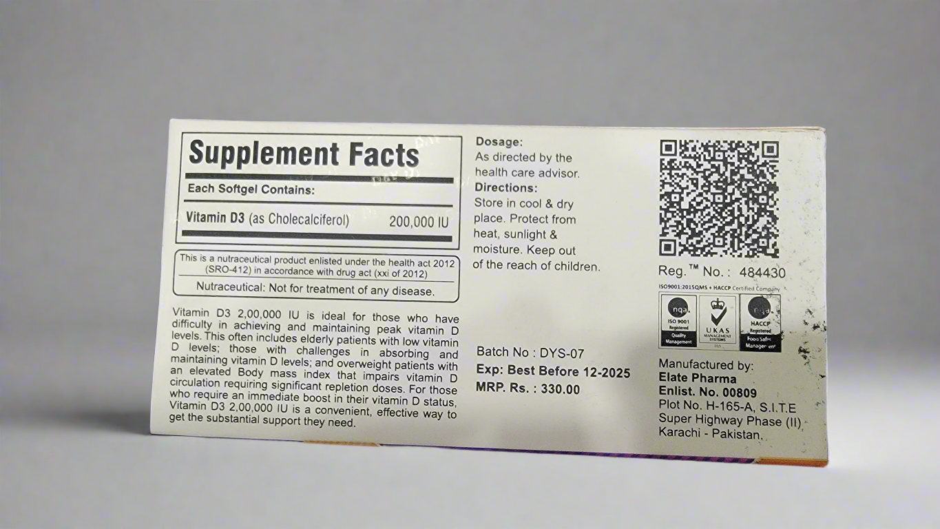 Day D3 Softgel – Vitamin D3 200,000 IU | Pack of 1 Softgel Capsule