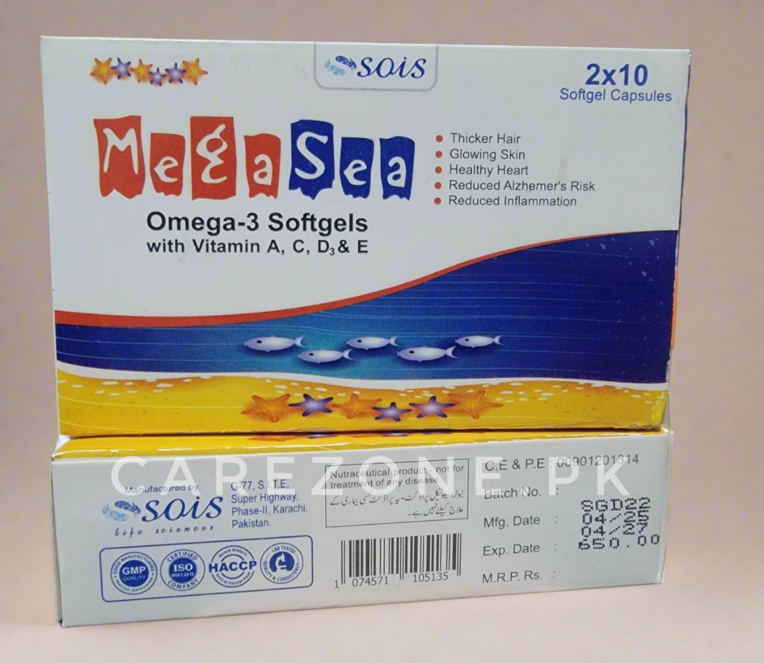Mega Sea Softgel Capsules – Omega 3 with Vitamins - 20's