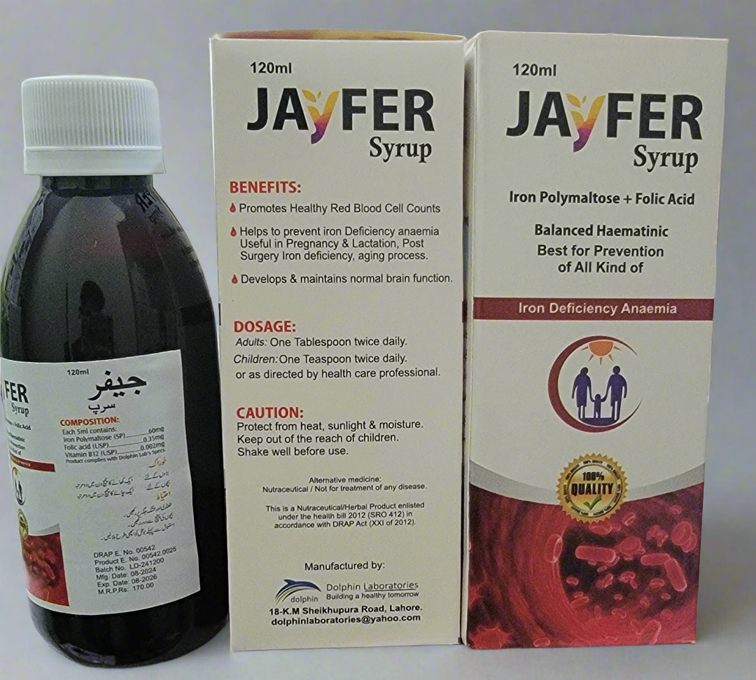 Jayfer Syrup 120ml – Iron Polymaltose + Folic Acid – Iron Deficiency & Anemia Treatment