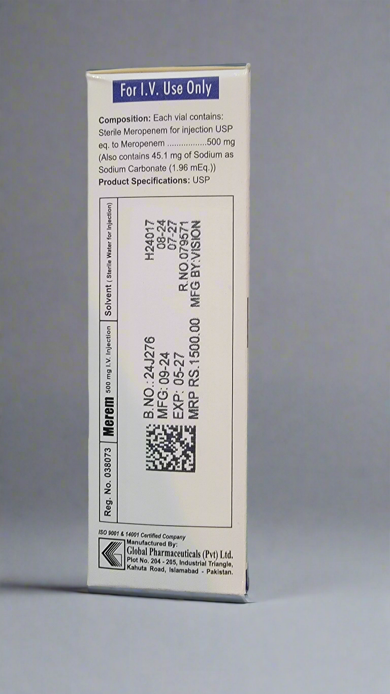 Merem 500mg Injection | Meropenem 500mg | Broad-Spectrum Antibiotic | 1 Vial