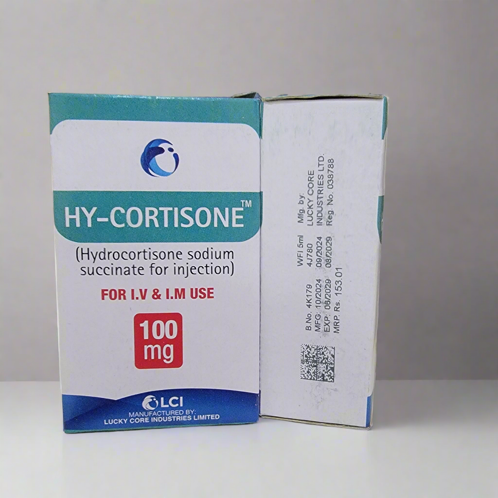 HY-CORTISONE 100mg Injection – Hydrocortisone Sodium Succinate | For IV & IM Use | 1 Vial