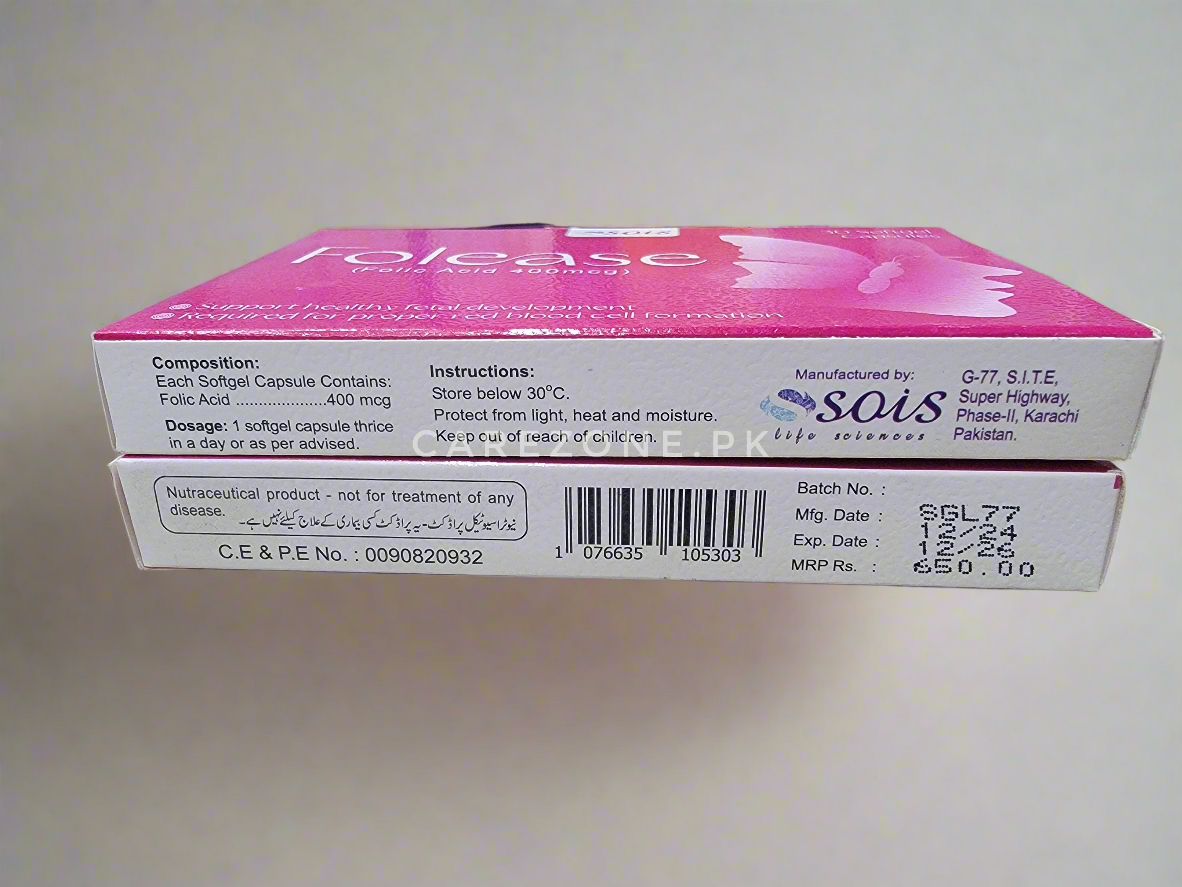 Folease Softgel Capsules – Folic Acid 400 mcg – 30 Capsules | Pregnancy & Anemia Support