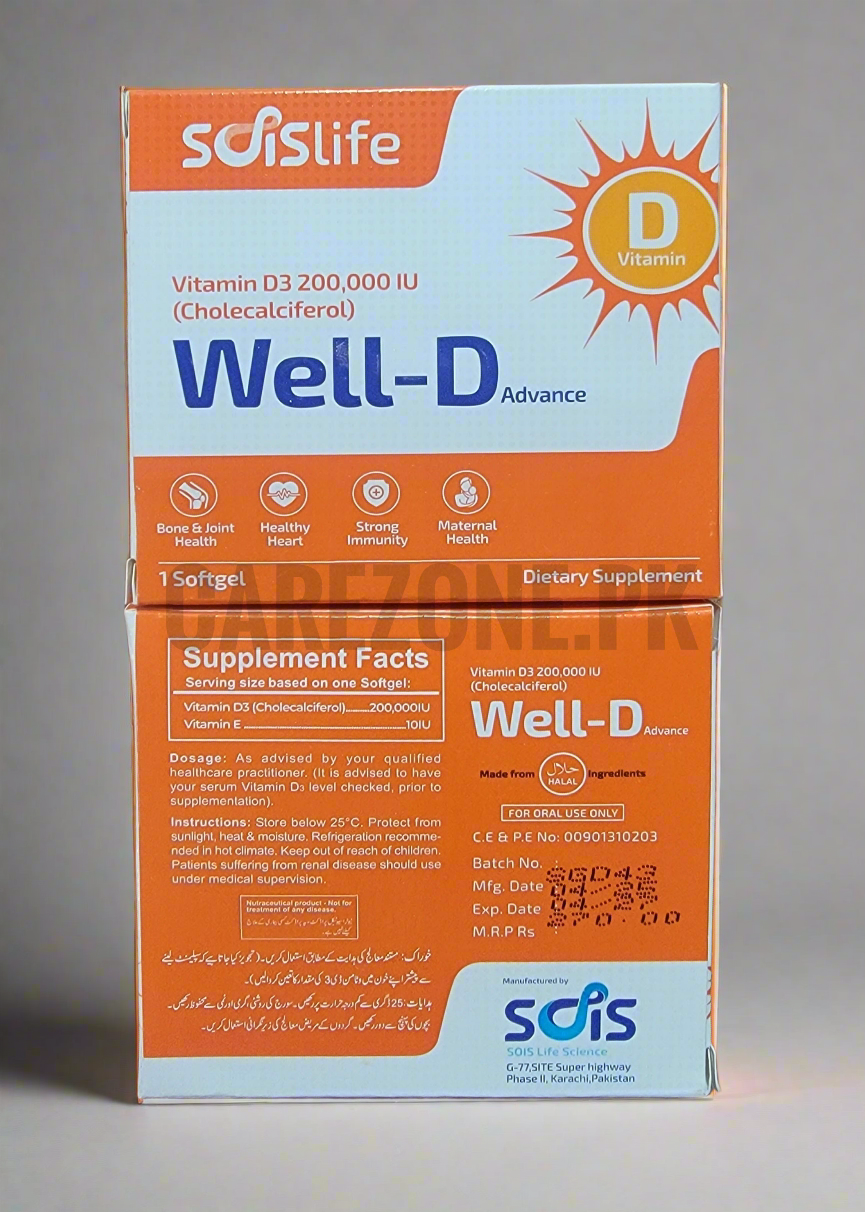 Well-D Advance Softgel – Vitamin D3 200,000 IU + Vitamin E 10 IU – 1 Softgel