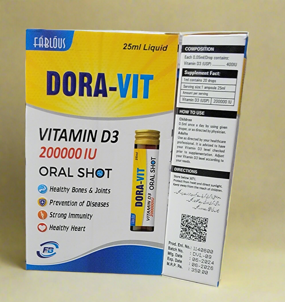 DORA-VIT Oral Shot – Vitamin D3 (Cholecalciferol) 200,000 IU | 25ml Liquid