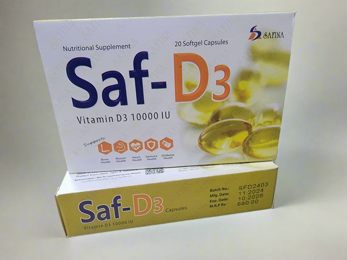 Saf-D3 Vitamin D3 10000 IU - 20 Softgel Capsules | Vitamin D3 capsule