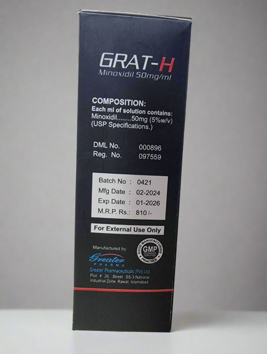 Grat-H 60ml – Minoxidil 5% Hair Regrowth Solution in Pakistan – Best Treatment for Hair Loss & Baldness