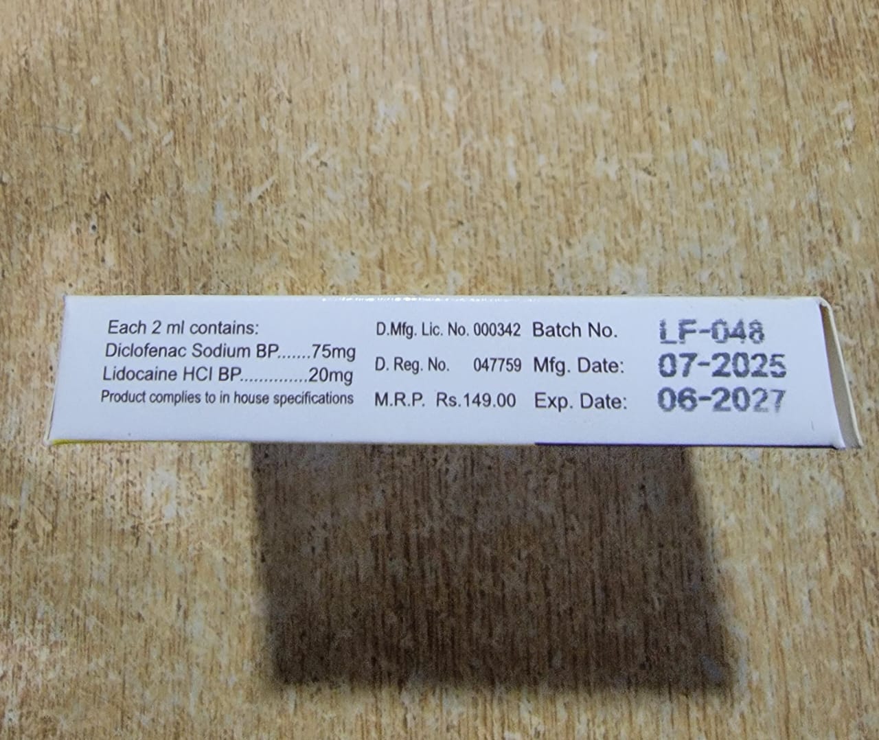 Lidofenic Injection 75mg/20mg – 2ml × 5 Ampoules (Diclofenac + Lidocaine)