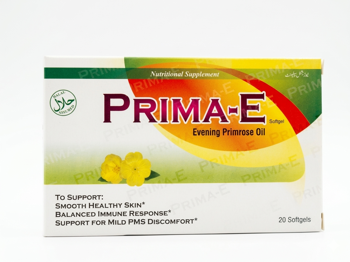 Prima-E Softgel 200mg – Evening Primrose Oil + Vitamin E Hormonal Balance & Skin Health | Efamol Alternative 20 Softgels