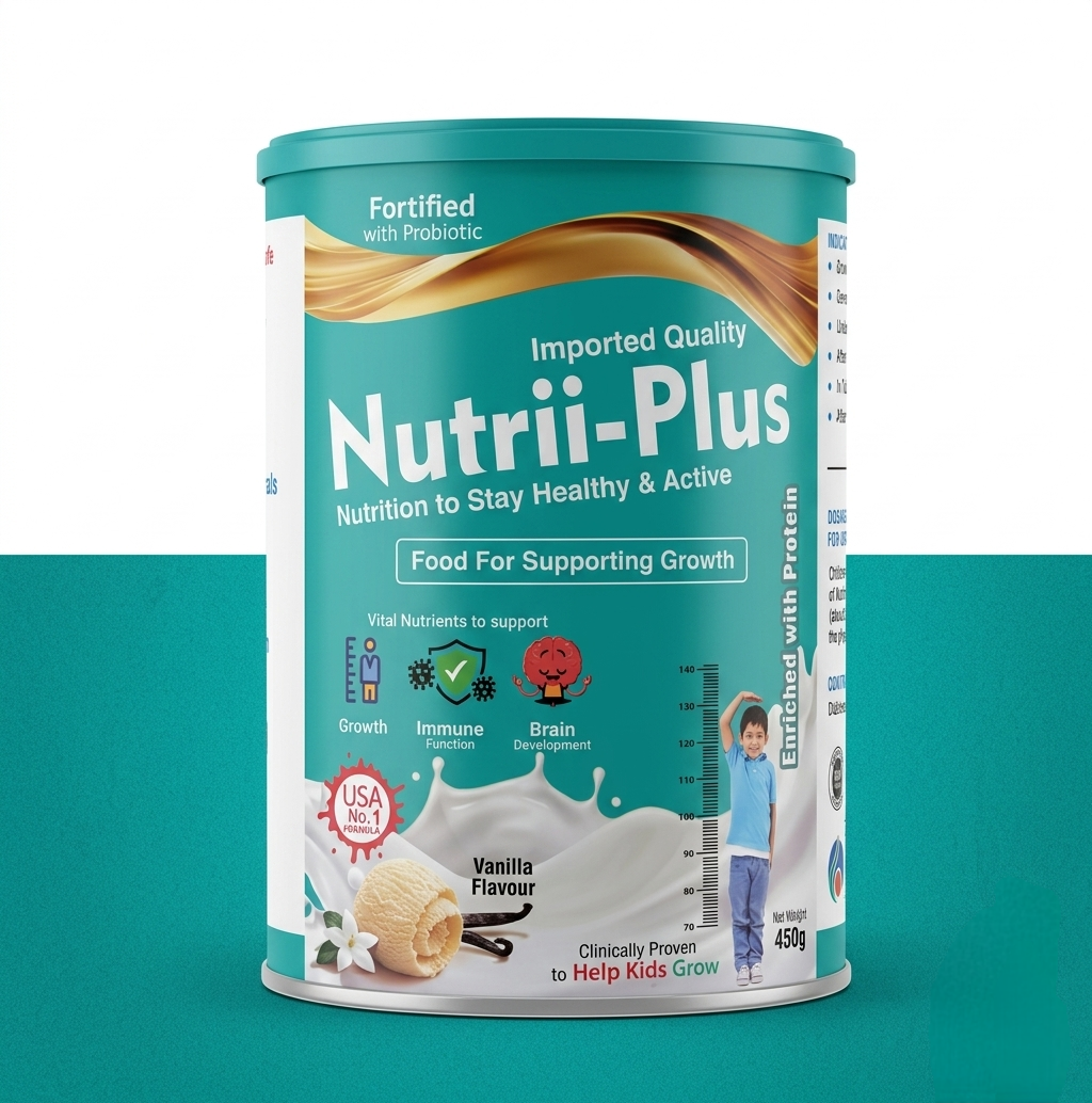 Nutrii-Plus Powder 450g for kids – Multivitamin + Protein + Probiotics Growth & Immunity Support | Pediasure Alternative 450g