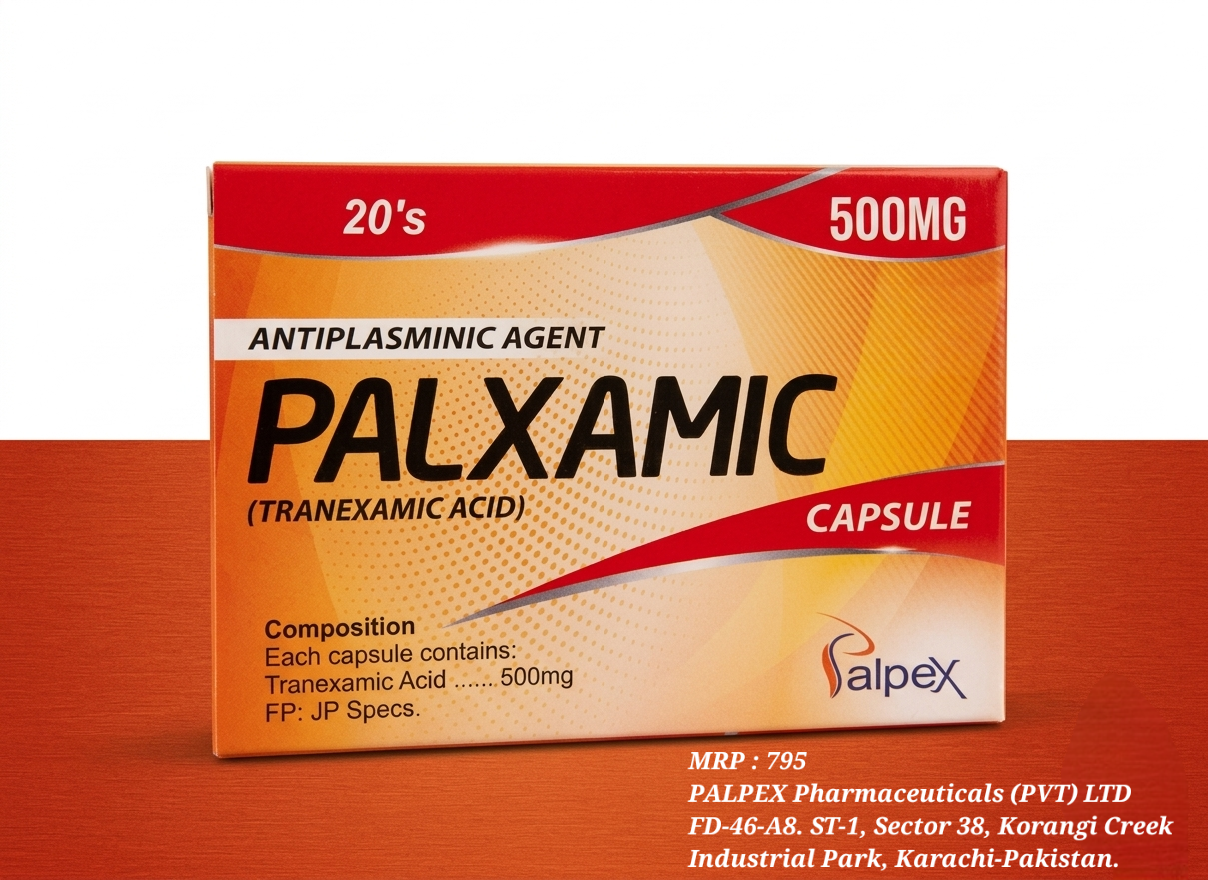 Palxamic Capsules 500mg – Tranexamic Acid Bleeding Control & Antifibrinolytic | Transamin Alternative 20 Capsules
