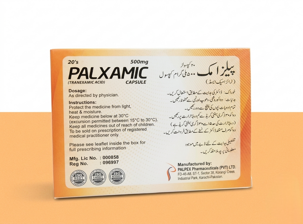 Palxamic Capsules 500mg – Tranexamic Acid Bleeding Control & Antifibrinolytic | Transamin Alternative 20 Capsules