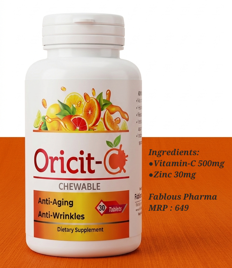 Oricit Vitamin-C 500mg + Zinc Chewable tablets - 30 Tablets for immunity and beauty