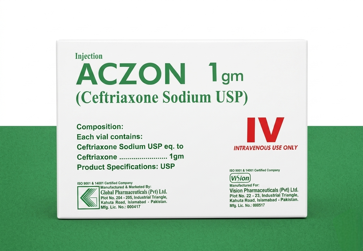 Aczone 1g Injection (Ceftriaxone sodium) I.V – Aczone 1g Injection Price in Pakistan - Rocephin/Oxidil Alternative