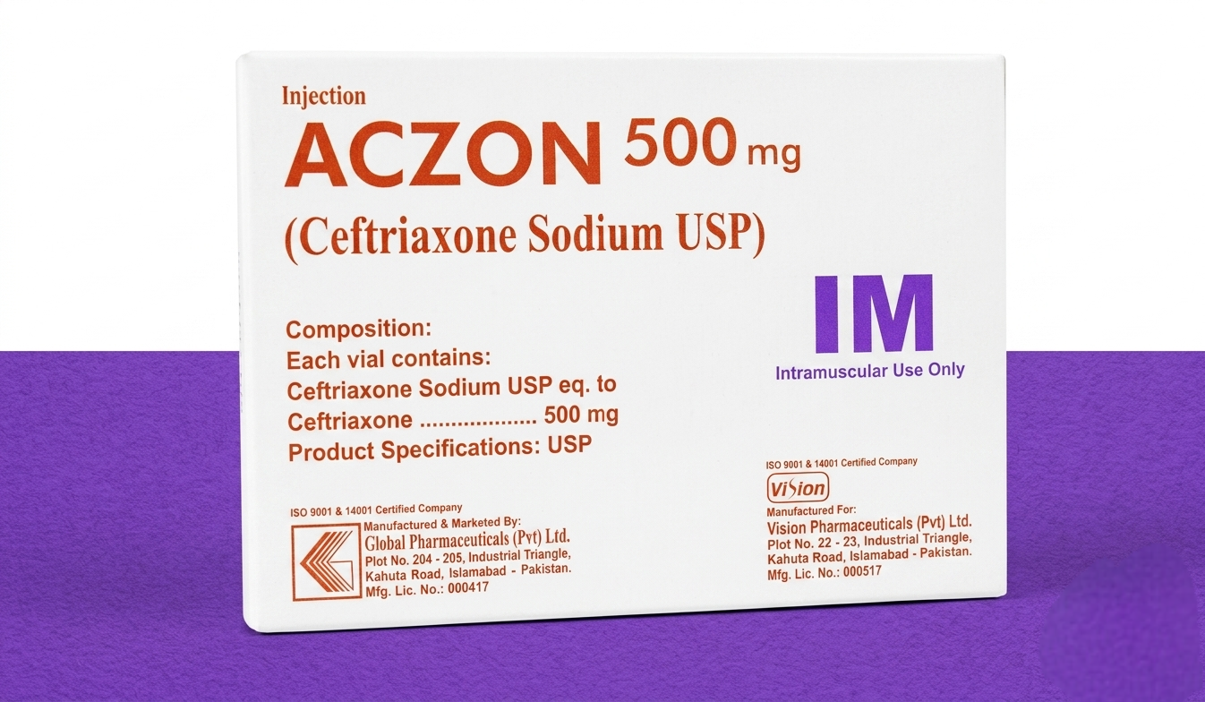 Aczon 500mg IM Injection (Ceftriaxone Sodium) – Broad-Spectrum Antibiotic - Ceftriaxone Injection Price in Pakistan
