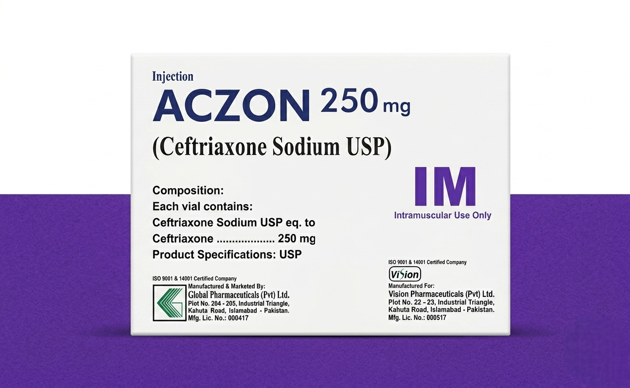 Aczon 250mg IM Injection(Ceftriaxone Sodium) – Broad-Spectrum Antibiotic -  Injection for Bacterial Infections