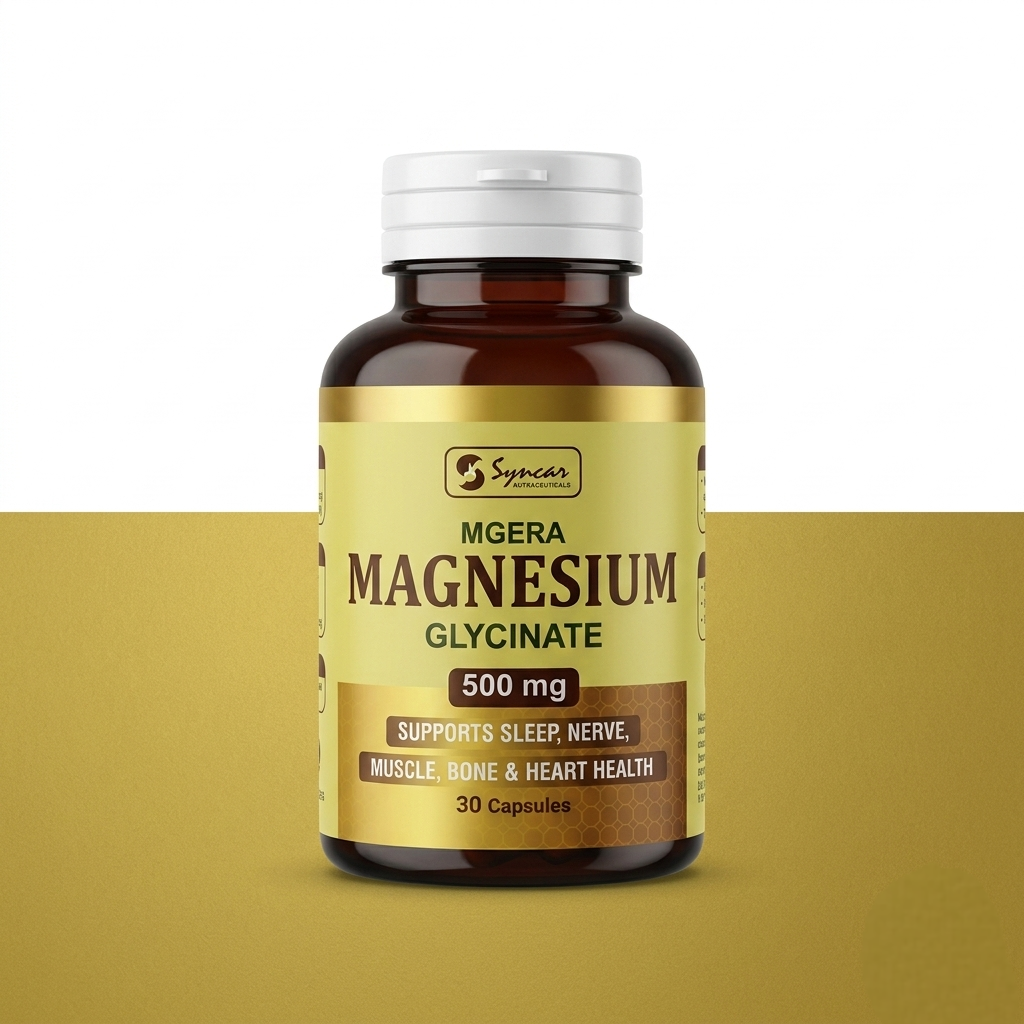 Mgera Magnesium Glycinate Capsules 500mg – Magnesium + Vitamin E Sleep Nerve Muscle & Heart Support | 30 Capsules