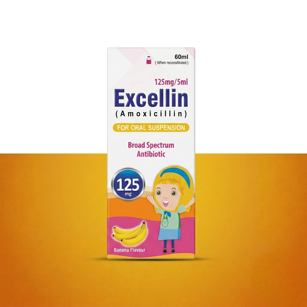 Excellin Suspension 125mg/5ml 60ml – Amoxicillin Antibiotic for Bacterial Infections | Amoxil Alternative 60ml
