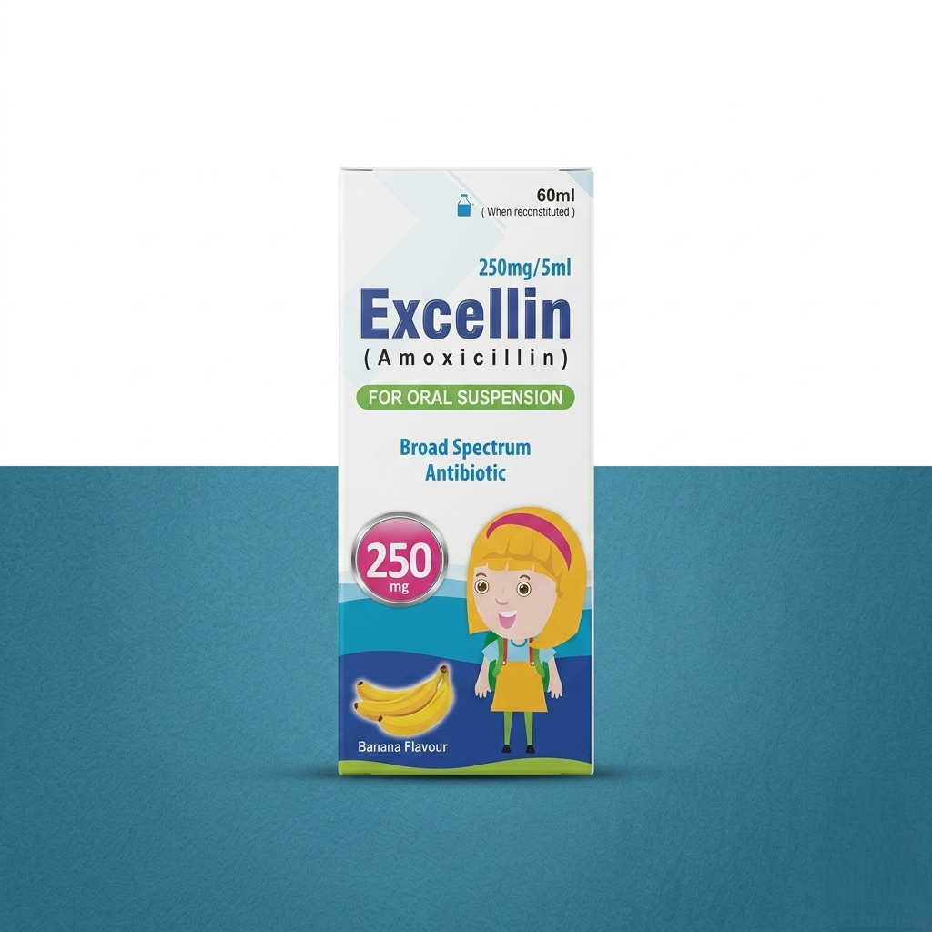Excellin Suspension 250mg/5ml 60ml – Amoxicillin Antibiotic for Bacterial Infections | Amoxil Forte Alternative 60ml