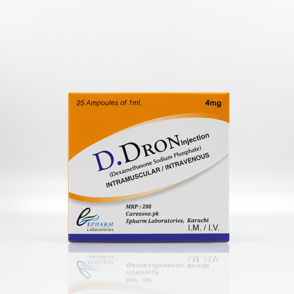 D.Dron Injection – Dexamethasone Sodium Phosphate 4mg/mL | I.M./I.V. | Pack of 25 Ampoules