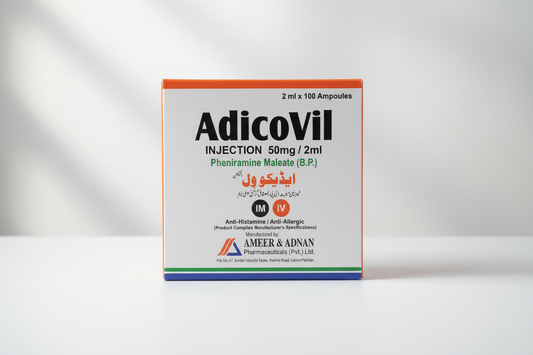 Adicovil Injection 50mg/2ml – Pheniramine Maleate – 2ml x 100 Ampoules | Anti-Allergic Injection