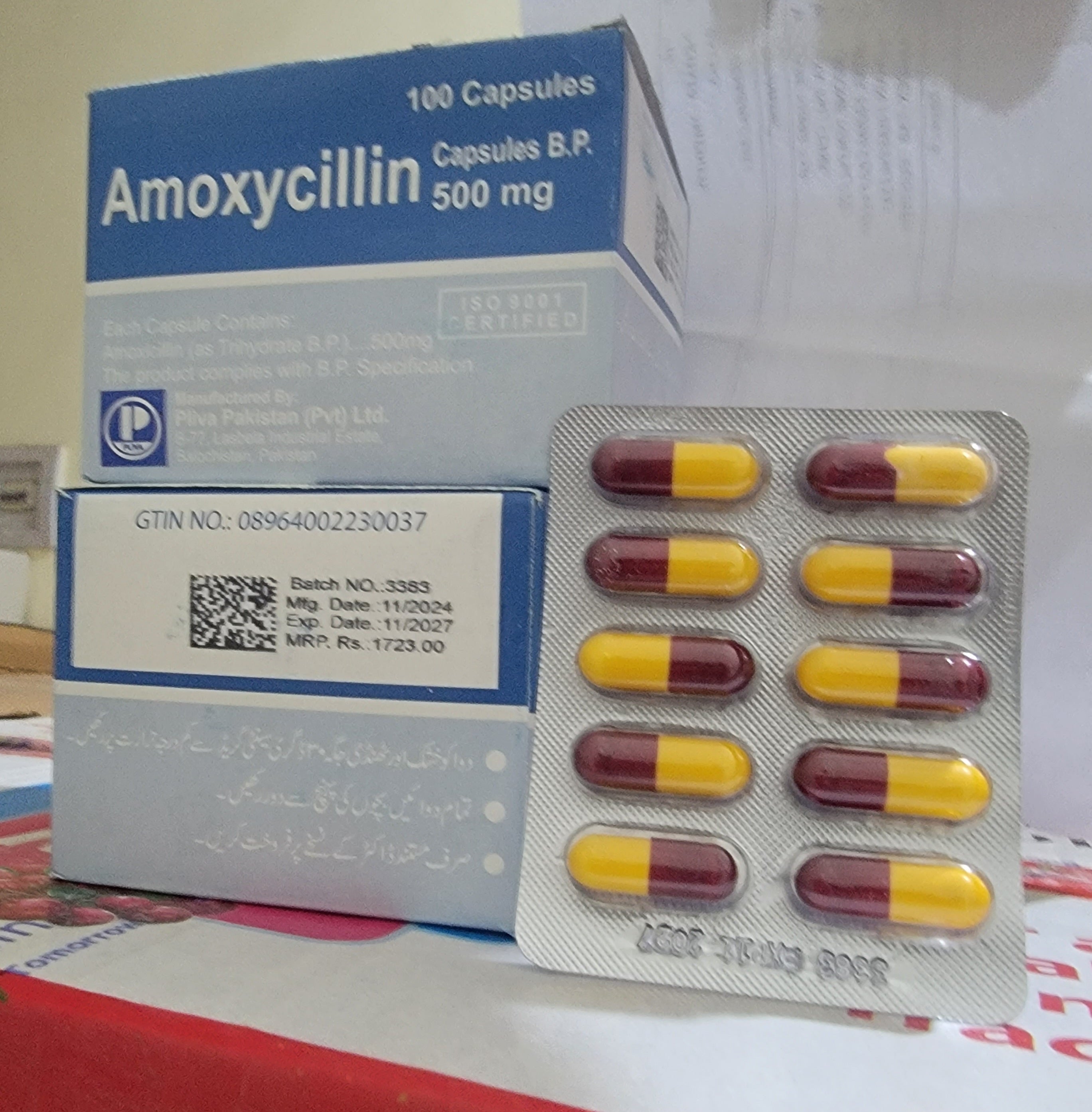 Amoxycillin 500mg Capsules (Amoxicillin Trihydrate B.P.) – Pack of 100 Capsules