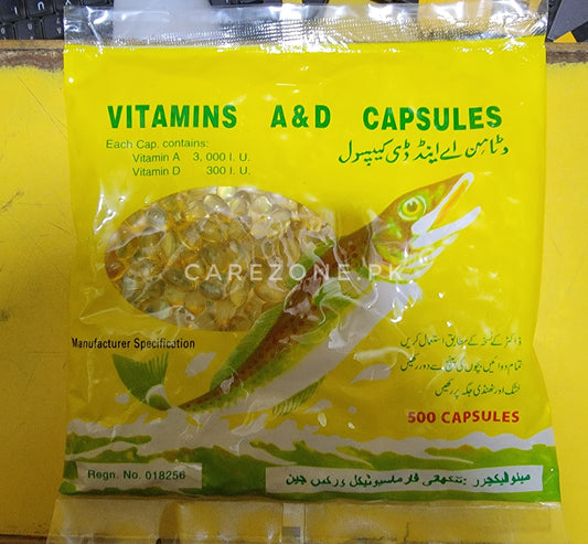 Fish liver oil capsules| Vitamins A & D capsules | 500 capsules