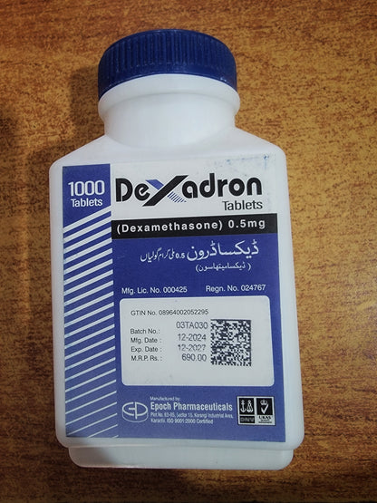 Dexadron Tablets 0.5mg (Dexamethasone Jar Packing)|1000 Tablets
