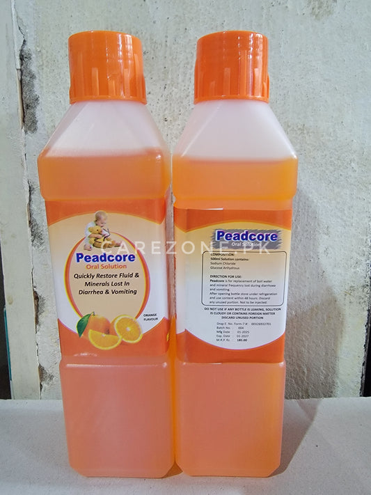 Peadcore Oral Solution - Orange Flavor - Rapid Rehydration for Diarrhea & Vomiting
