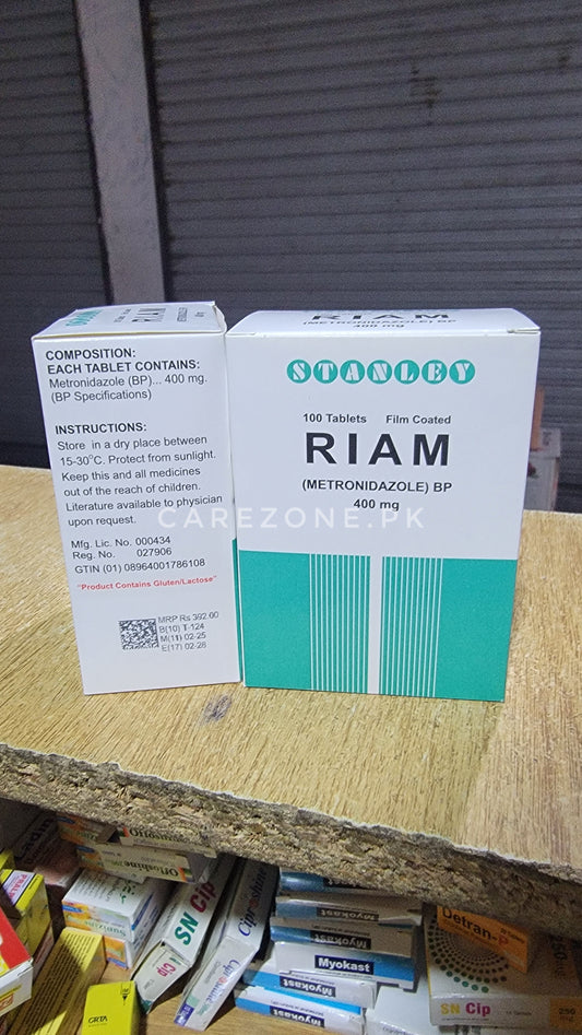 RIAM Metronidazole 400mg Tablets | 100 Film-Coated Tablets | Antibacterial & Antiprotozoal