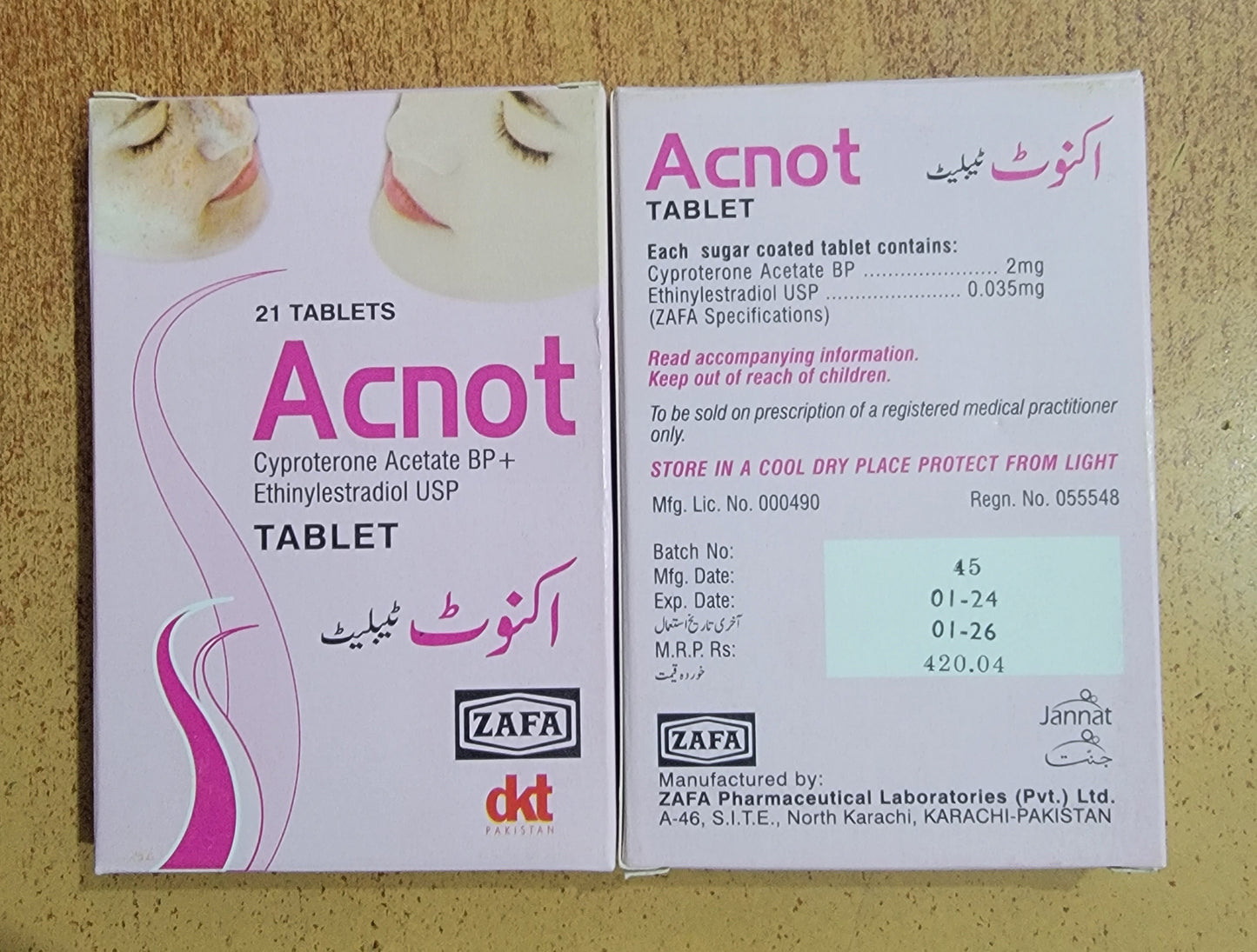 Acnot Tablets – Cyproterone Acetate BP 2mg + Ethinylestradiol USP 0.035mg – 21 Tablets