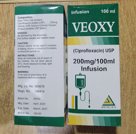 Veoxy 200mg/100ml Infusion – Ciprofloxacin IV – Broad Spectrum Antibiotic | For Severe Bacterial Infections