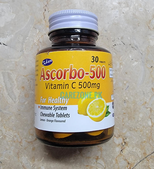 Ascorbo-500 Chewable Tablets – Vitamin C 500mg – 30 Tablets | Immune Booster | Lemon-Orange Flavored
