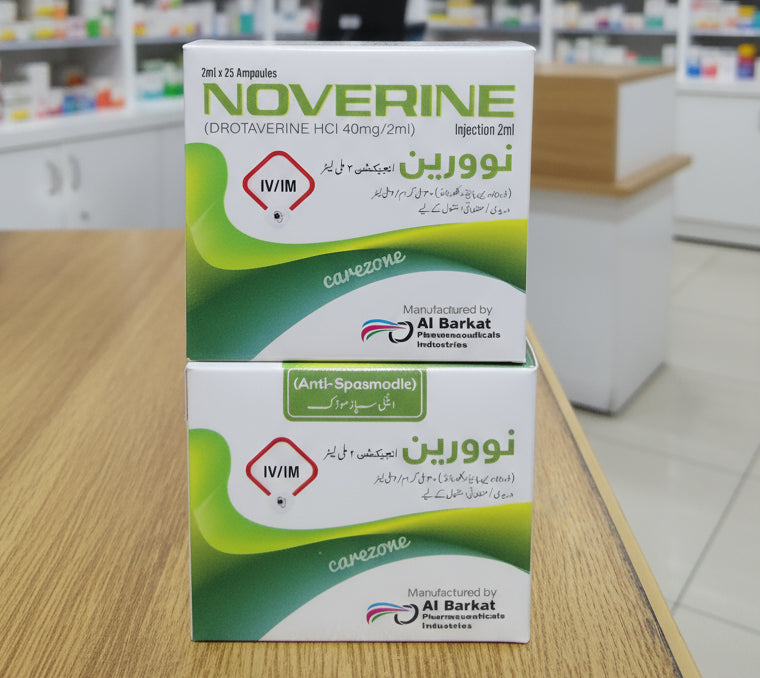 Noverine Injection 40mg/2ml (Drotaverine HCl) – 2ml x 25 Ampoules- Nospa injection
