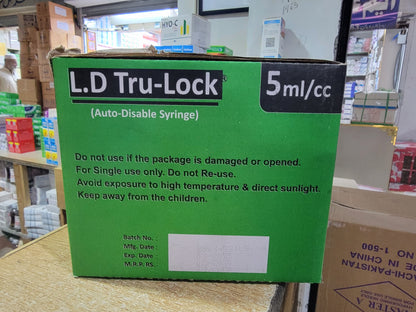L.D Tru-Lock 5ml/cc Auto Disposable Syringe – 100 Pieces | Best Price in Pakistan | L.D Syringe for Accurate Injections