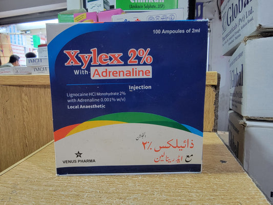 Xylex 2% Injection with Adrenaline (Lignocaine + Adrenaline 2ml) 100 Ampoules