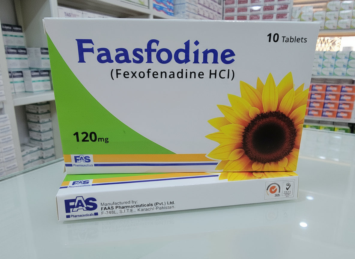 Faasfodine 120mg Tablets (Fexofenadine HCl) – 10 Tablets | Non-Drowsy Allergy & Hay Fever Relief