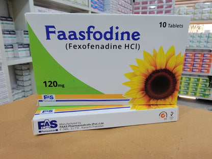 Faasfodine 120mg Tablets (Fexofenadine HCl) – 10 Tablets | Non-Drowsy Allergy & Hay Fever Relief