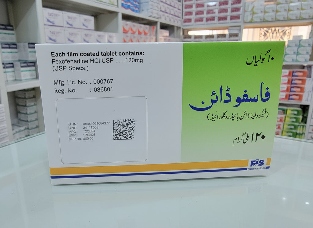 Faasfodine 120mg Tablets (Fexofenadine HCl) – 10 Tablets | Non-Drowsy Allergy & Hay Fever Relief