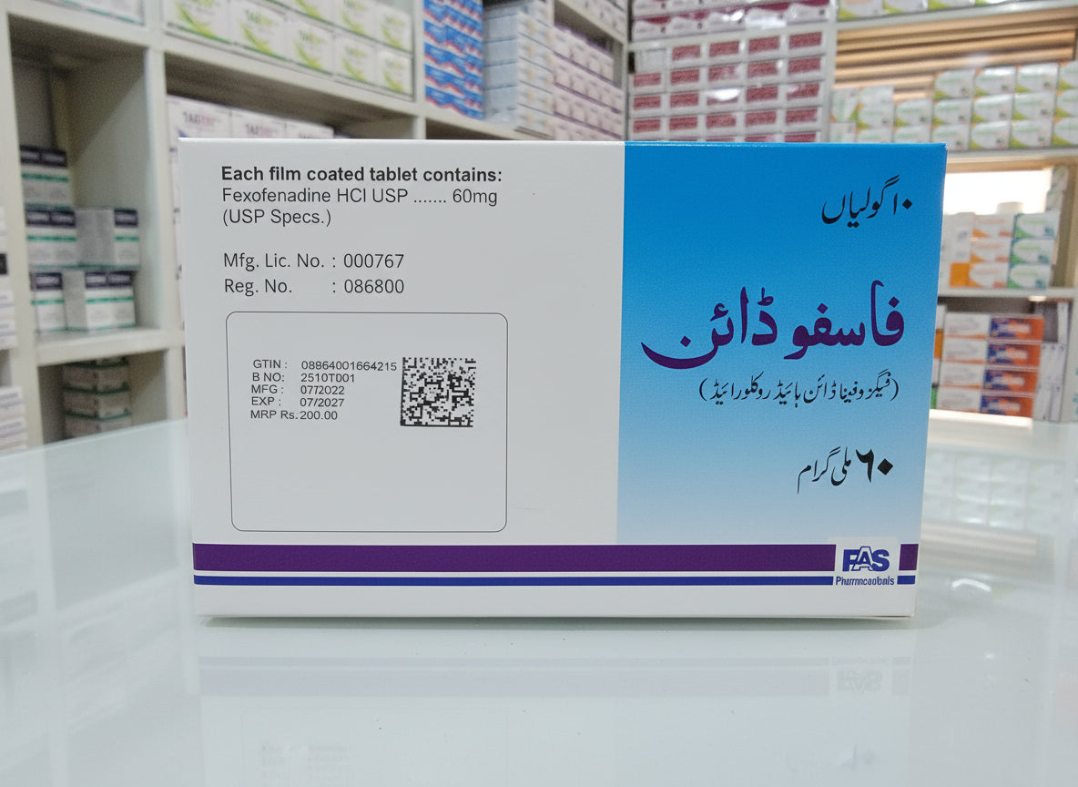 Faasfodine 60mg Tablets (Fexofenadine HCl) – 10 Tablets | Allergy & Hay Fever Relief