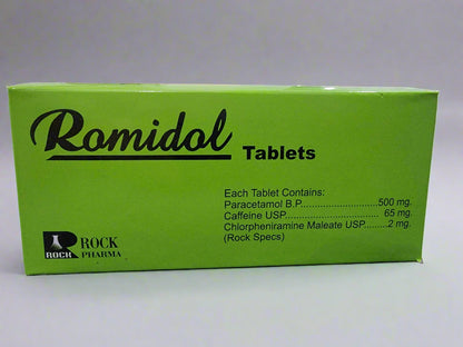 Romidol Tablets (Paracetamol+Caffeine+Chlorpheniramine Maleate)- 200 Tablets -For Pain, Fever, Flu & Tension Relief