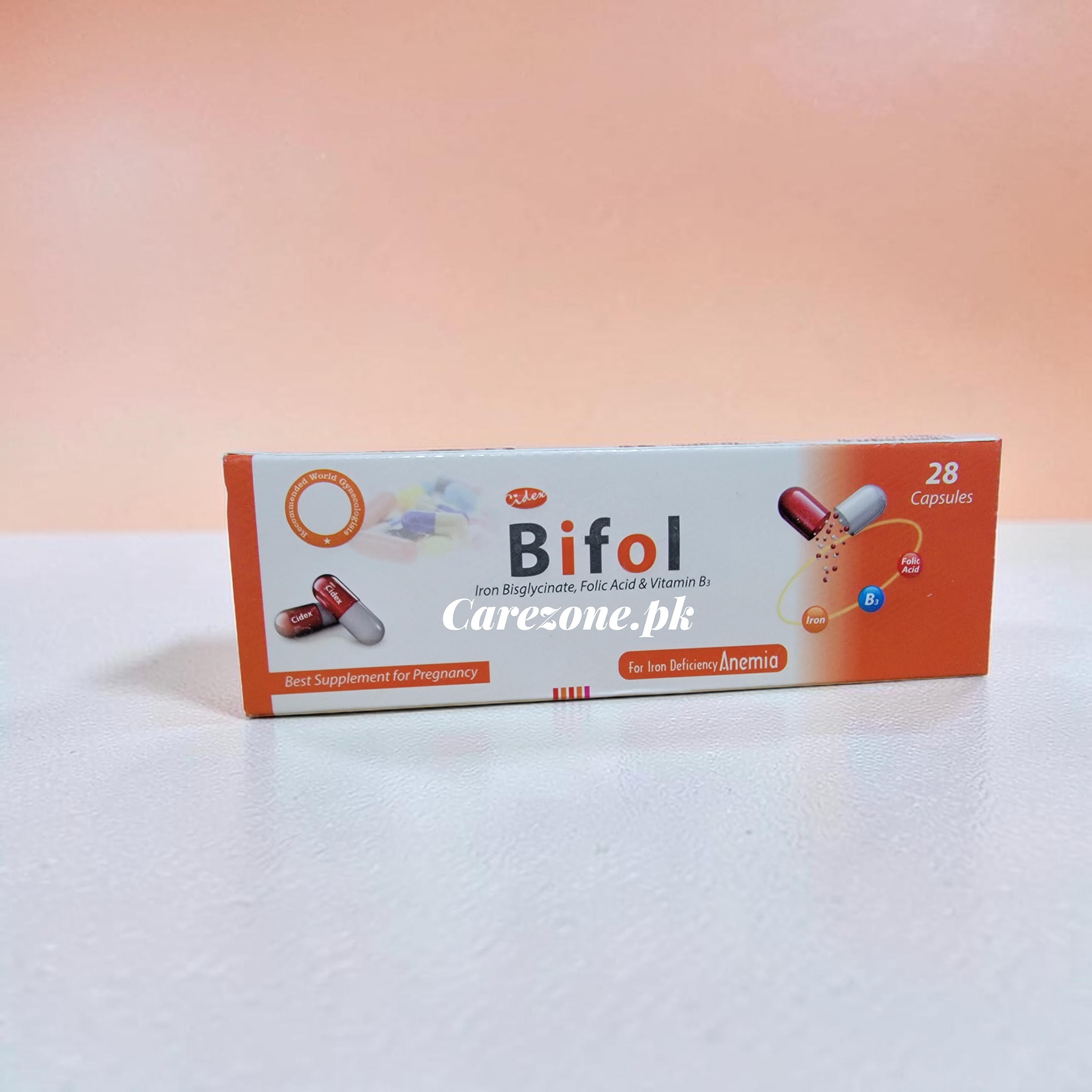 Bifol Capsules – Iron Bisglycinate 150mg + Folic Acid 800mcg + Vitamin B12 | Hemoglobin & Anemia Support | 28 Capsules