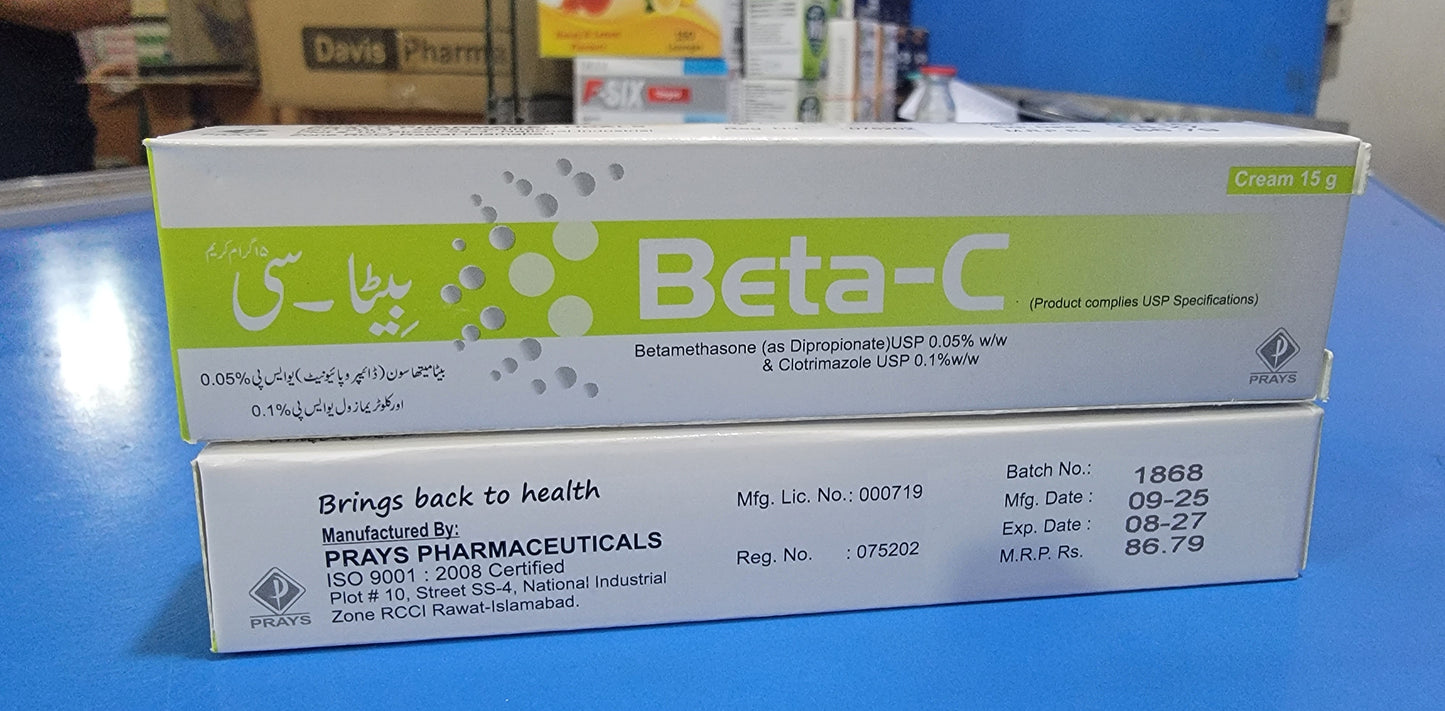 Beta-C Cream – Betamethasone + Clotrimazole – 15g | Anti-Allergic & Anti-Fungal Cream
