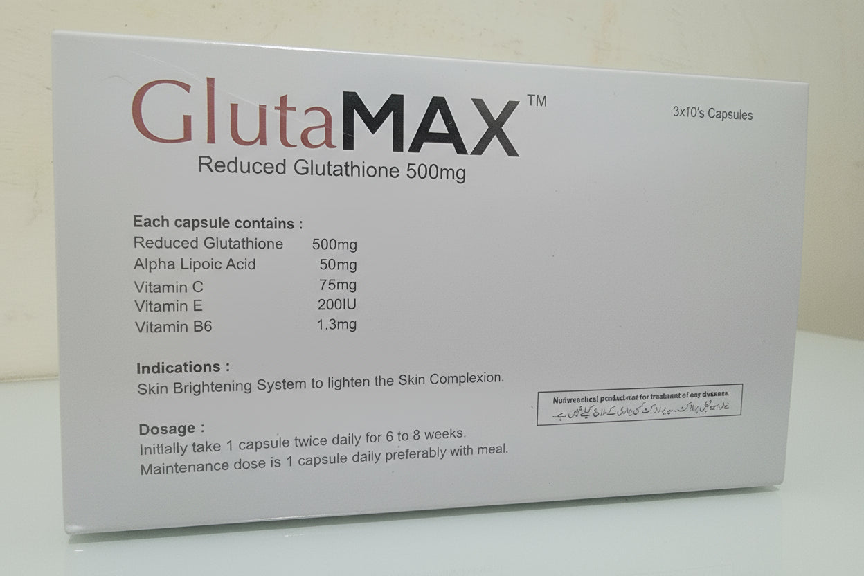 Glutamax 500mg Capsules – Reduced Glutathione Skin Brightening Formula – 30 Capsules | Glutamax 500mg Capsule Price in Pakistan