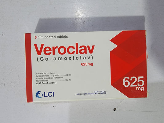 Veroclav 625mg Tablets – Co-amoxiclav (Amoxicillin + Clavulanic Acid) – 6 Tablets | Broad-Spectrum Antibiotic | Veroclav Price in Pakistan