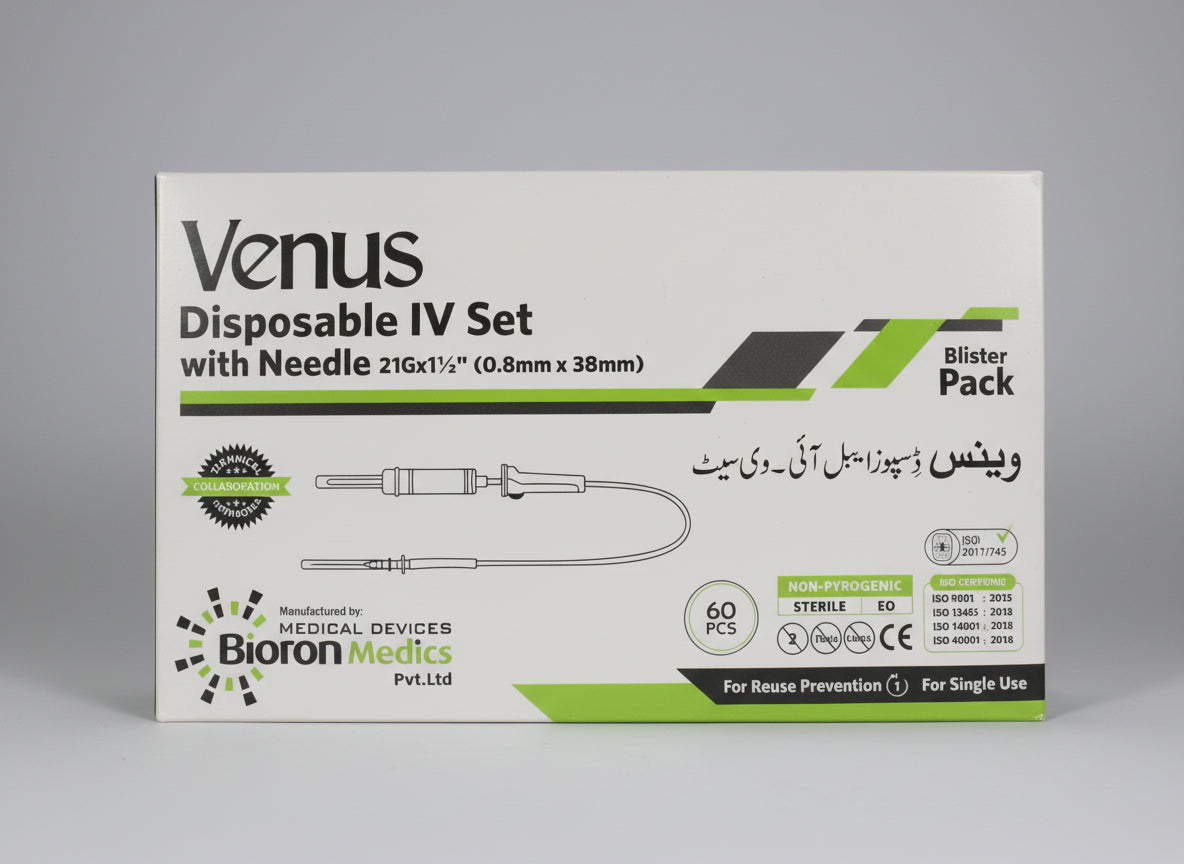 Venus Disposable IV Set with Needle 21G – Blister Pack | 60 Pcs - Drip set/IV set Price in Pakistan